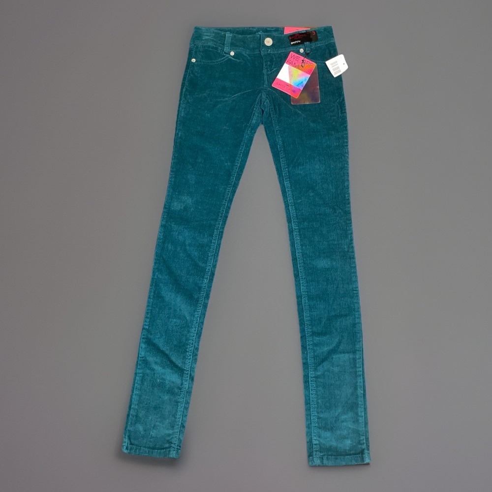 ALMOST FAMOUS Girls Skinny Pants Jeans Peacock Green Teal Size 3 NWT